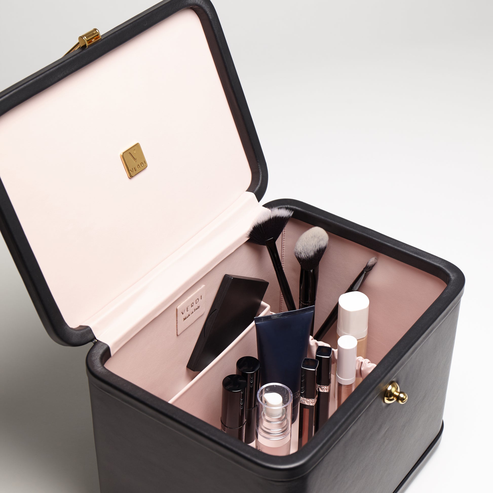Atelier Verdi onyx black Livia medium vanity case with cosmetics