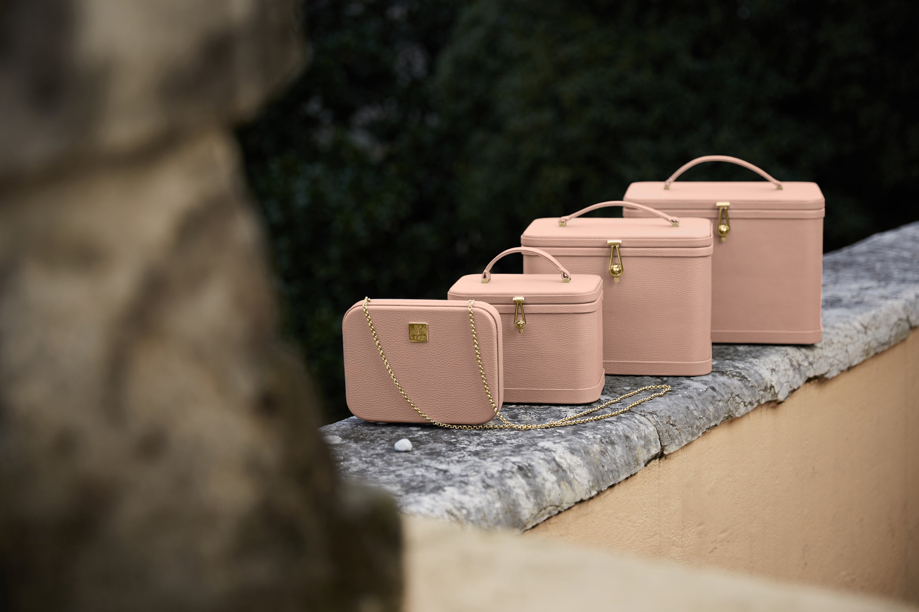 Atelier Verdi powder pink vanity case and clutch collection