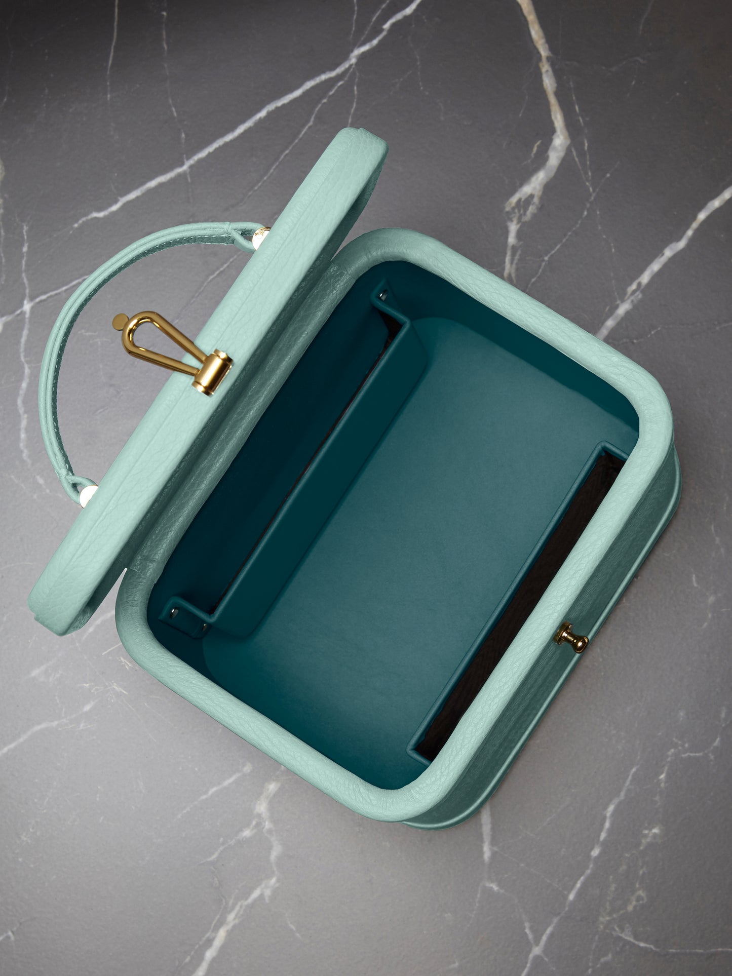 Atelier Verdi small aquamarine leather vanity case, inside