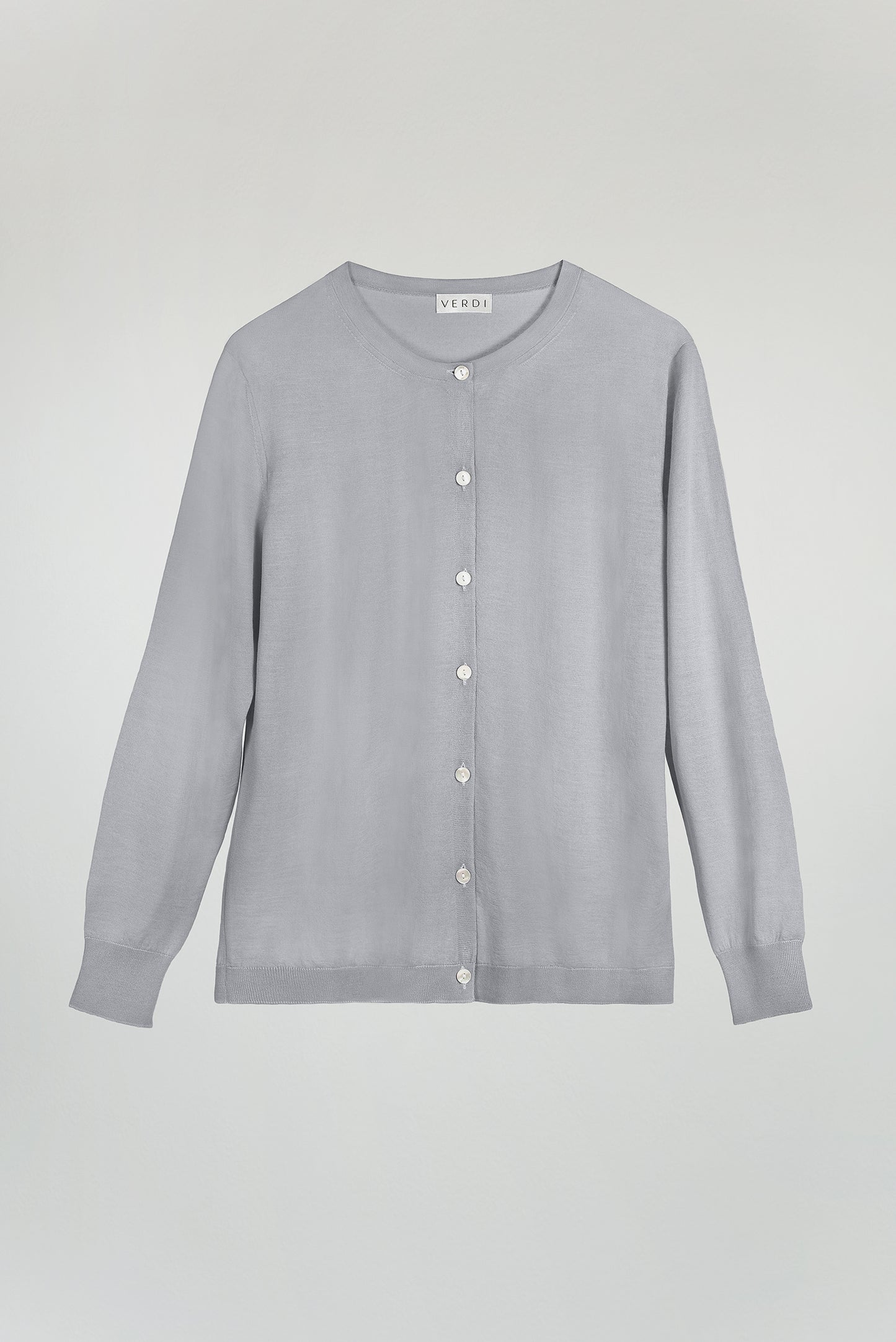 Atelier Verdi Light Steel Blue Carolina Cashmere Cardigan Front