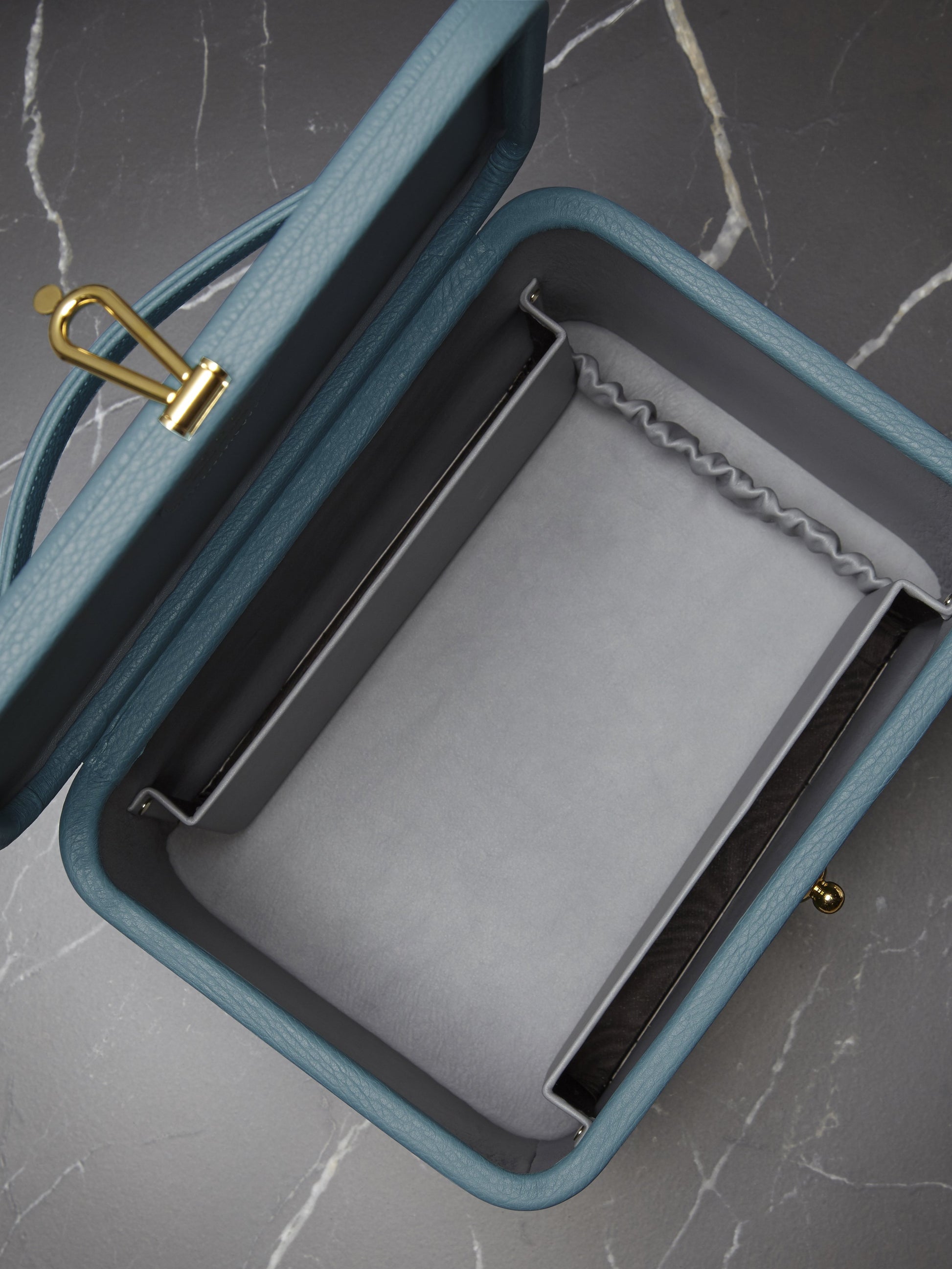 Atelier Verdi medium blue leather vanity case, interior