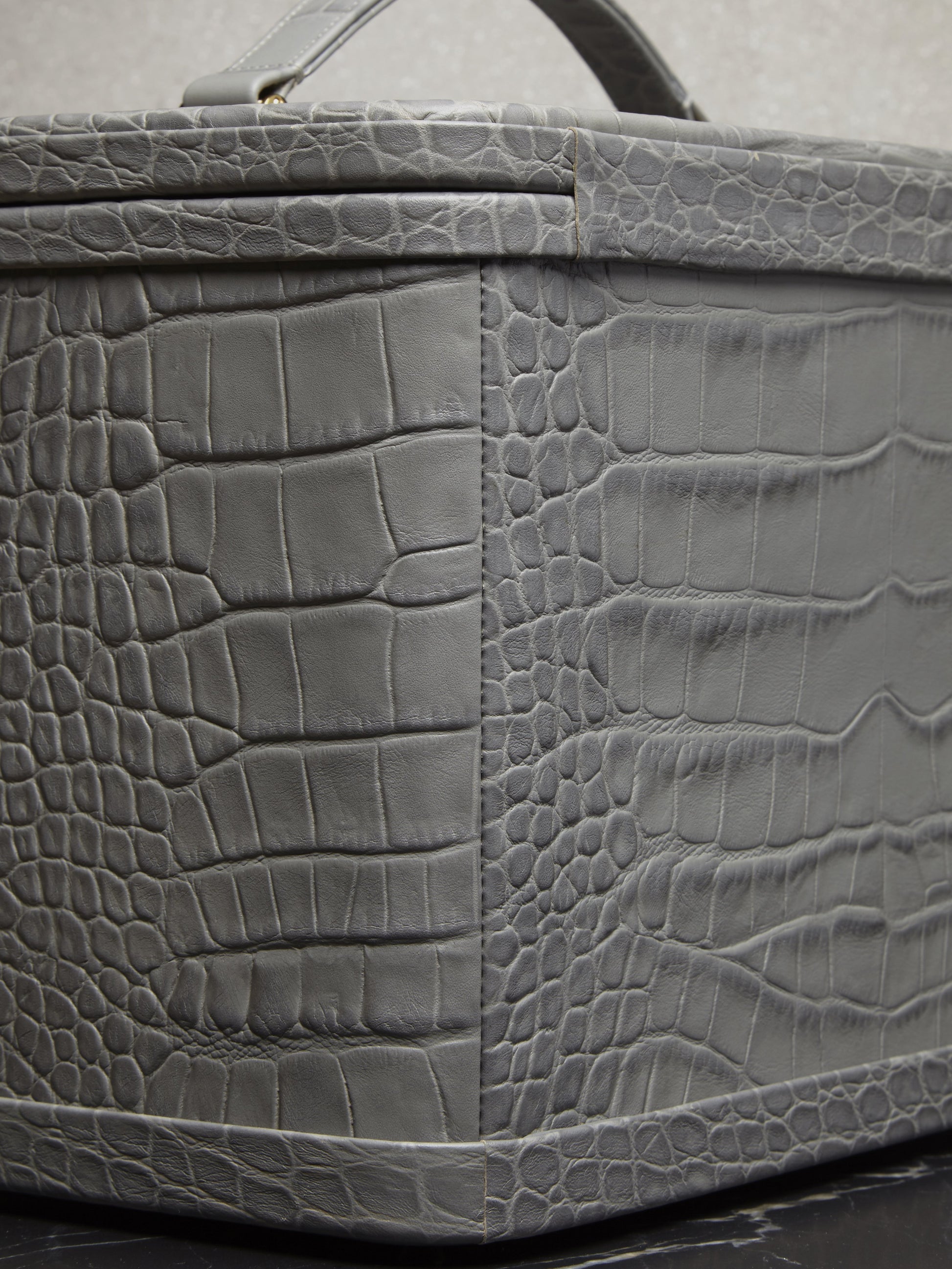 Atelier Verdi large grey crocodile print leather vanity case, corner detail